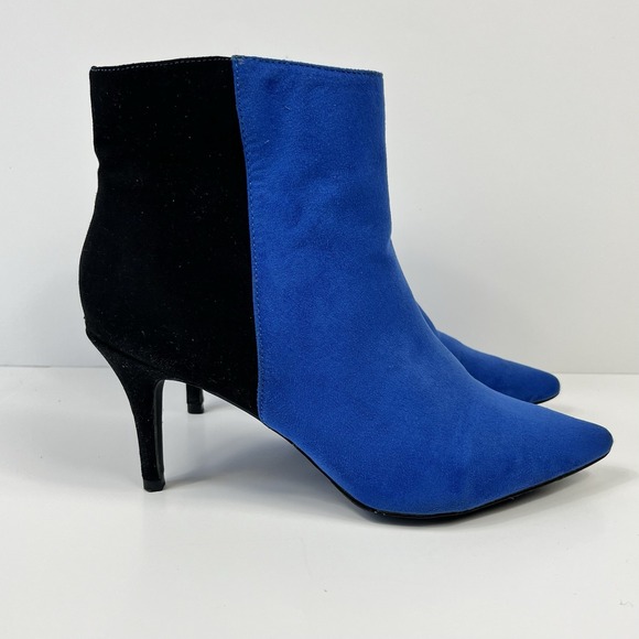 DOLCE by Mojo Moxy Shoes - Dolce Womens Suede Stiletto Heel Ankle Boot Size 7.5 Blue Black Modern Sleek